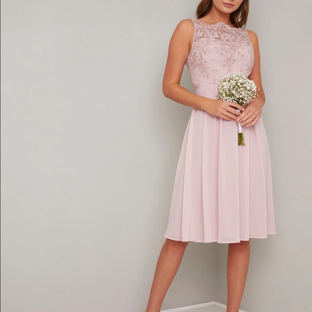 Chi Chi London Embroidered Fayre Dress, mink pink